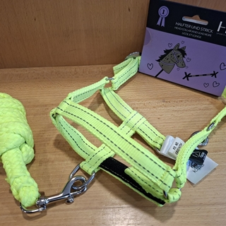 Cabezada cuadra y ramal Hobby Horsing HKM Sports Equipment amarillo neón reflectante - Imagen 2